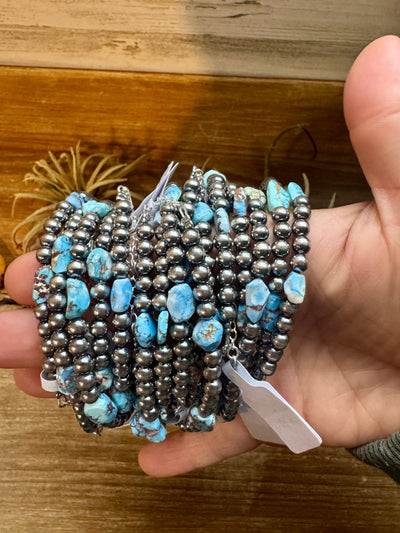 Golden Hill Turquoise Bracelet – 5mm Sterling Silver Pearls