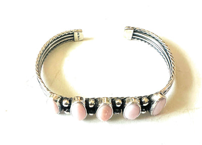 Handcrafted Queen Pink Conch Shell & Sterling Silver Cuff Bracelet