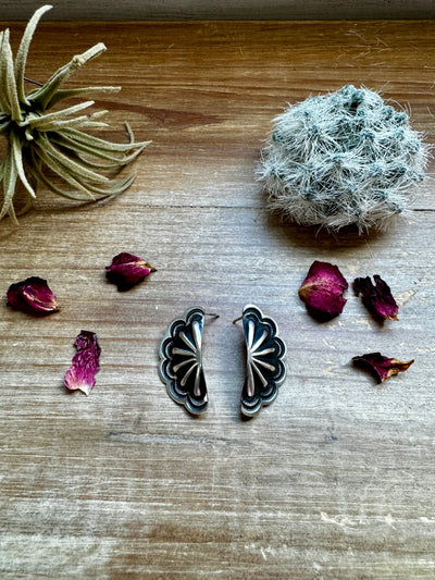 Big Half Cluster Sterling silver stud earrings