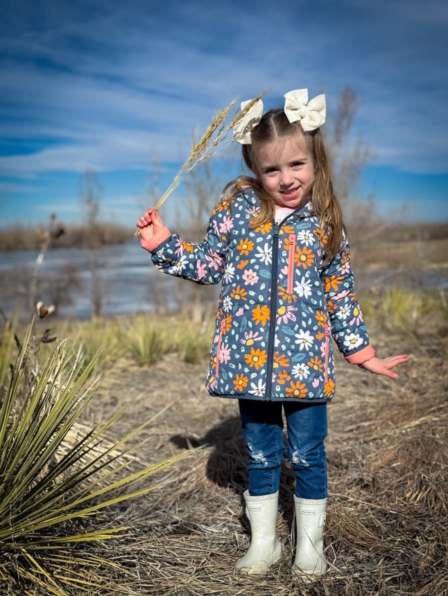 Flowers Lightweight Reversible Puffy Jacket - Kids Outdoor Adventure Wear