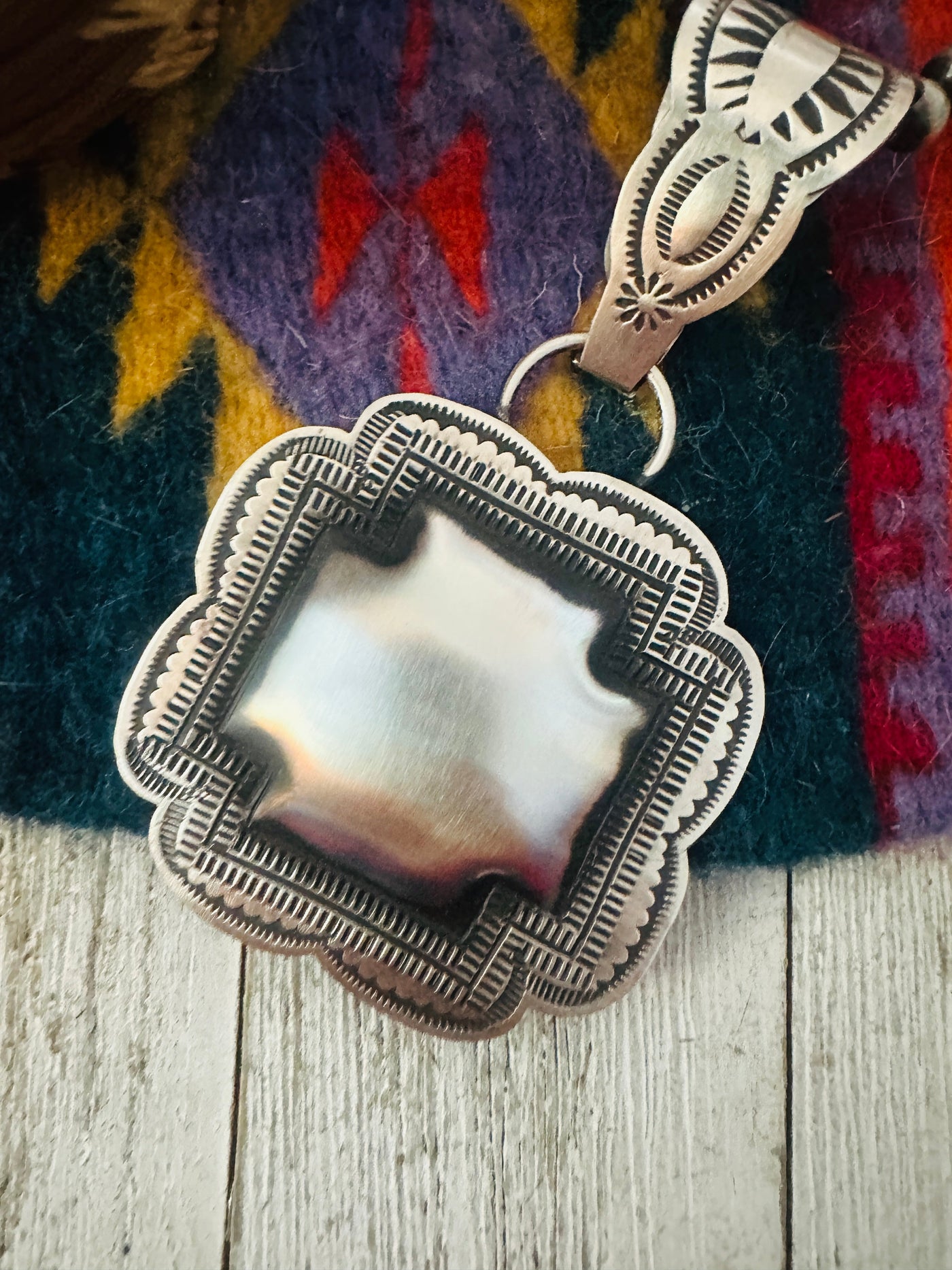 Handcrafted Sterling Silver Cross Concho Pendant by Leander Tahe