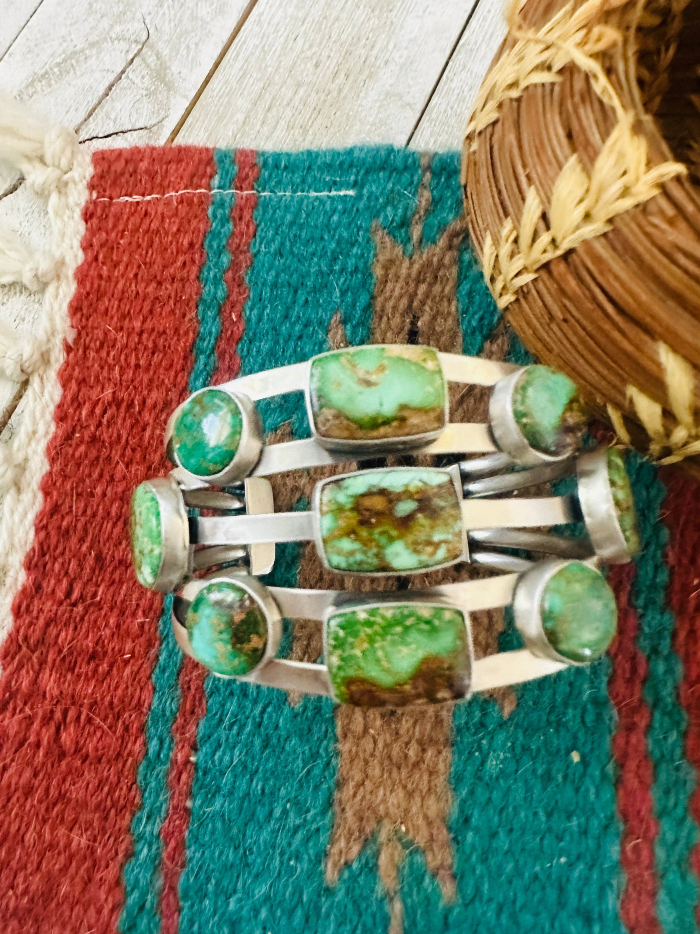 Handcrafted Royston Turquoise & Sterling Silver Cuff Bracelet /