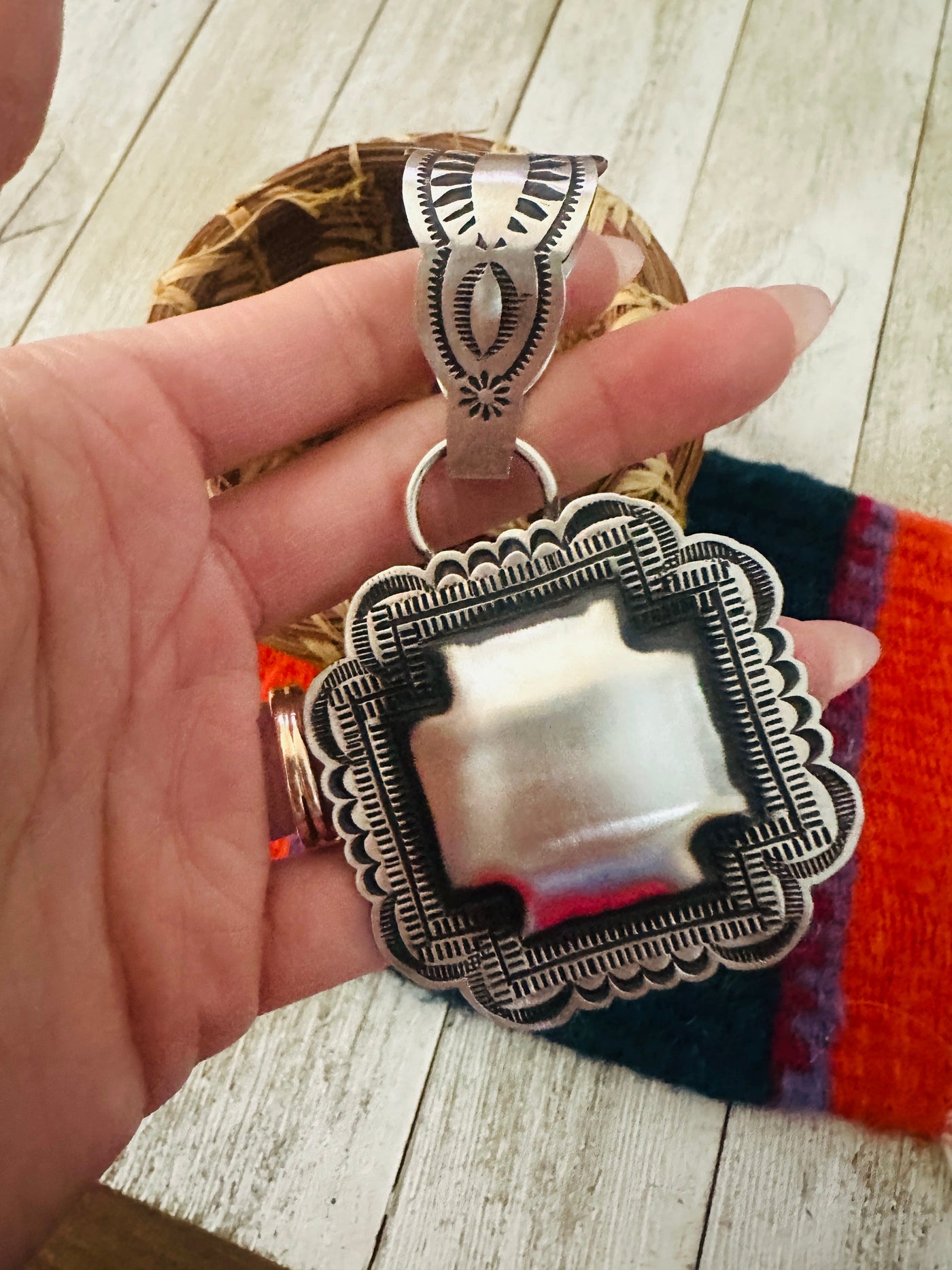 Handcrafted Sterling Silver Cross Concho Pendant by Leander Tahe