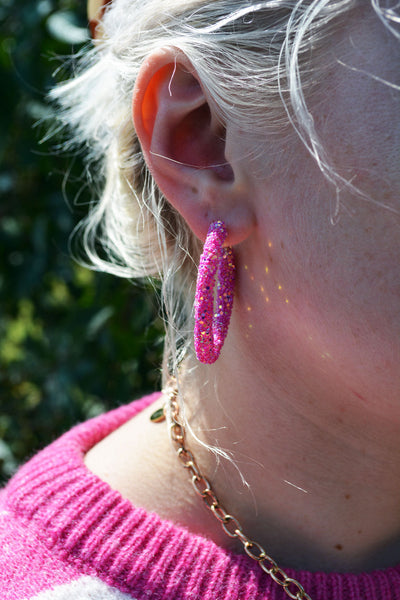 Magenta Glitter Hoops