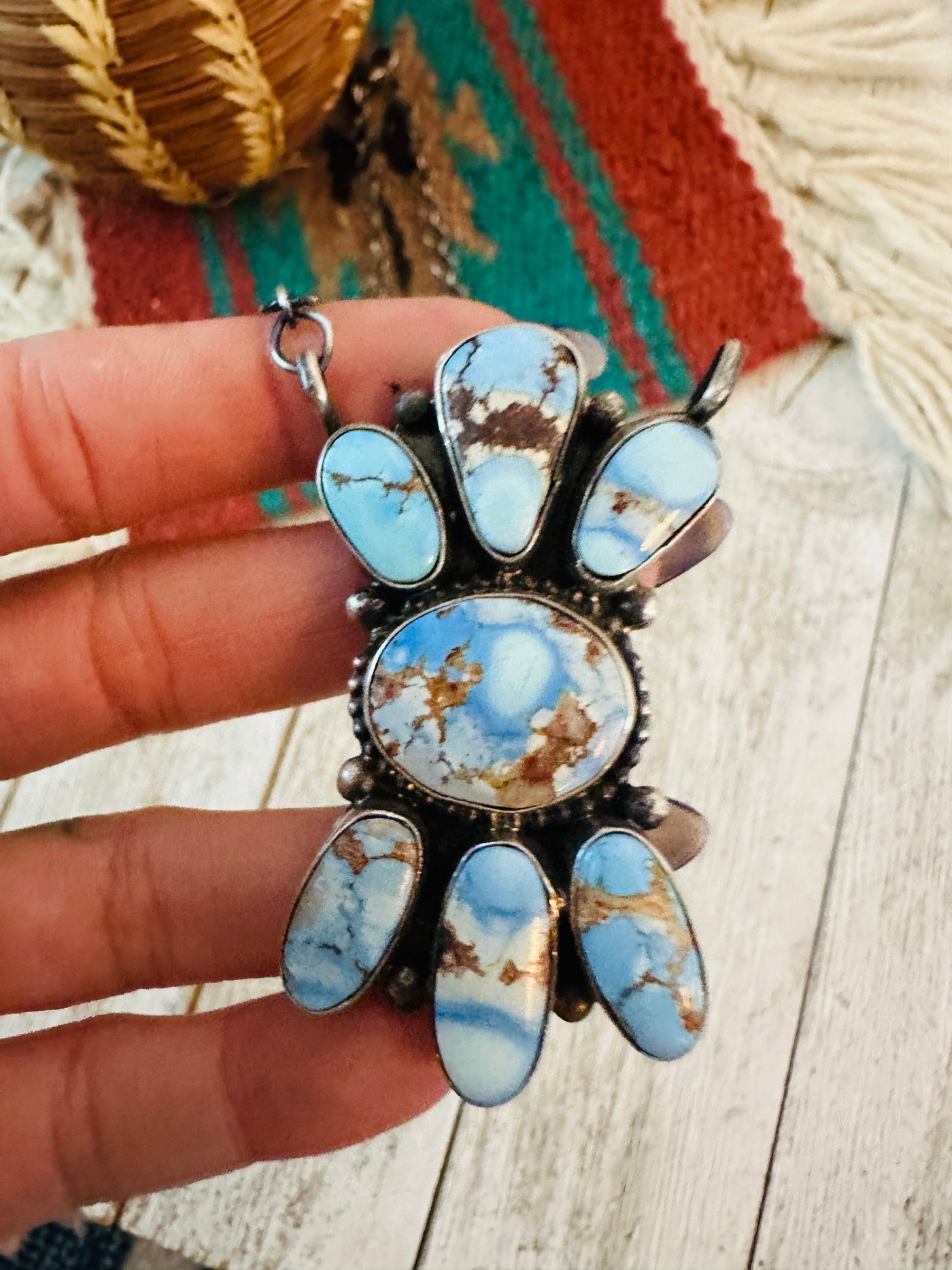 Handcrafted Sterling Silver & Golden Hills Turquoise Cluster Necklace