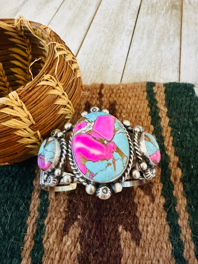 Handcrafted Cotton Candy & Sterling Silver Cuff Bracelet