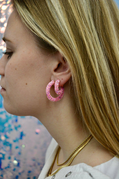 Pink Glitter Hoops