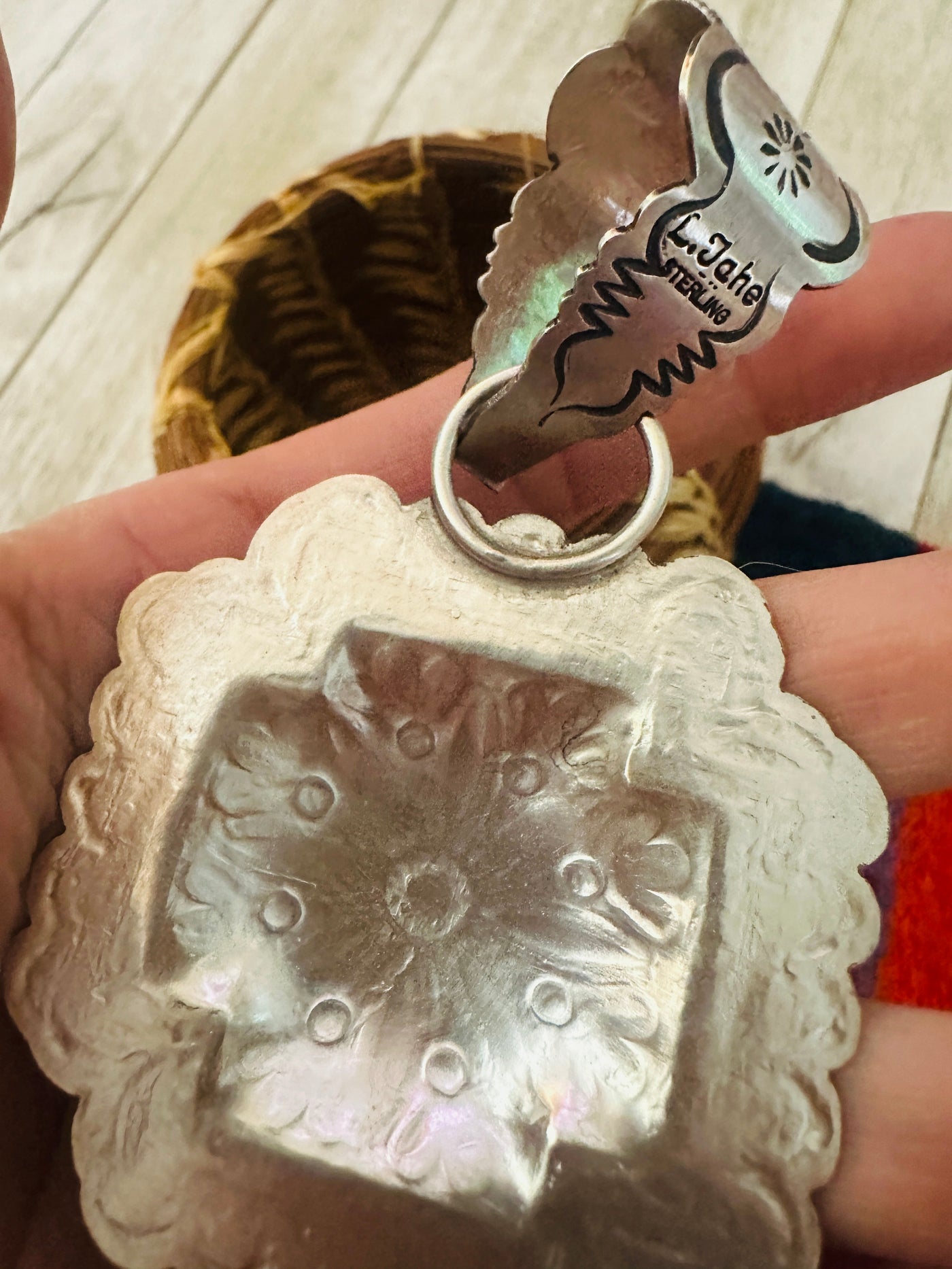 Handcrafted Sterling Silver Cross Concho Pendant by Leander Tahe