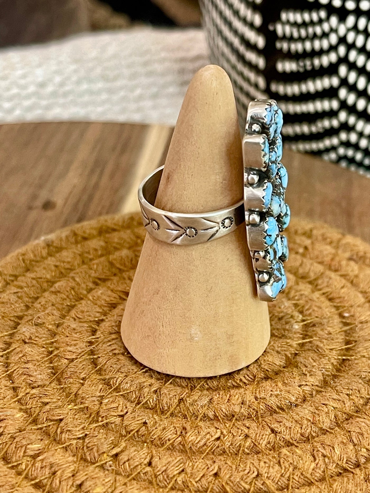 Gorgeous Handmade Sterling Silver & Golden Hills Turquoise Adjustable Cluster Ring