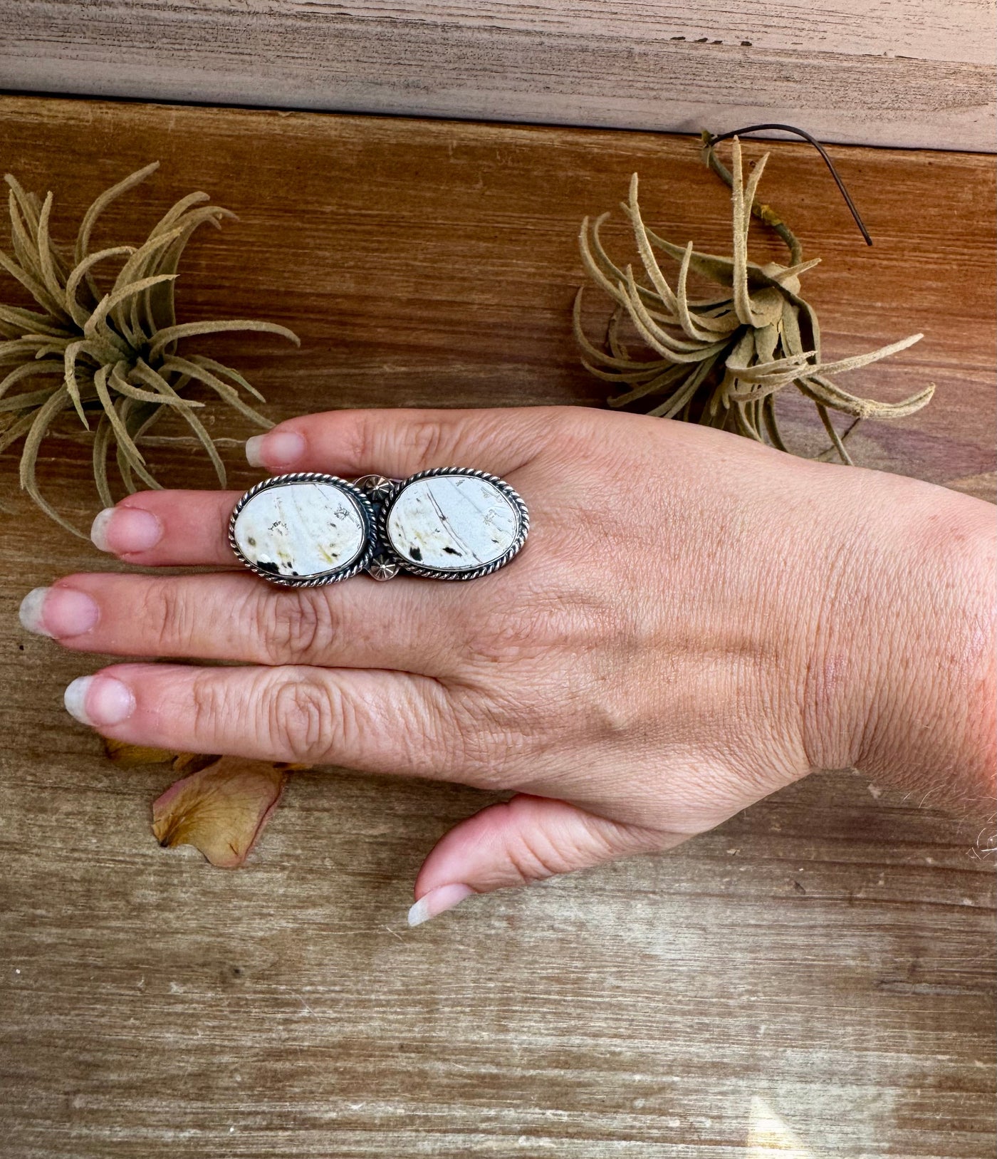 White Buffalo Adjustable Ring – Two-Stone