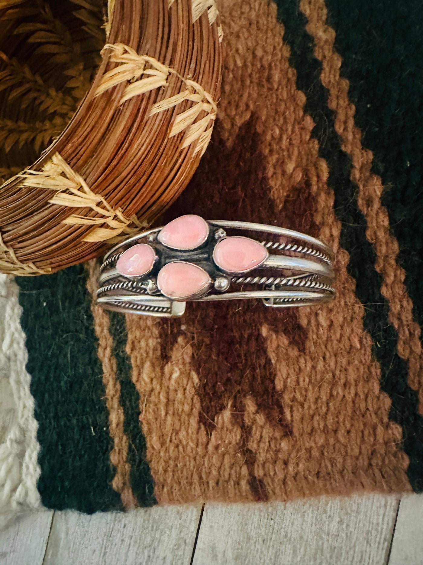 Handcrafted Queen Pink Conch Shell & Sterling Silver Cuff Bracelet