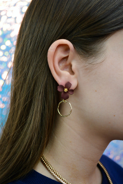 Burgundy Lillian Flower Drop Earrings