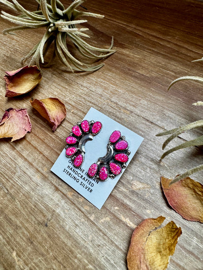 Half Cluster Earrings – Bright Pink Opal & Sterling Silver