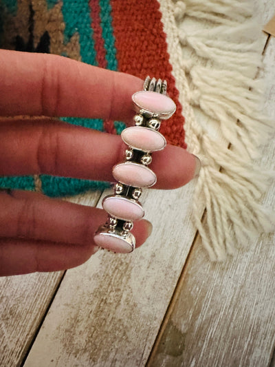 Handcrafted Queen Pink Conch & Sterling Silver Cuff Bracelet