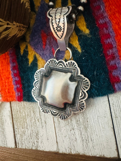 Handcrafted Sterling Silver Cross Concho Pendant by Leander Tahe