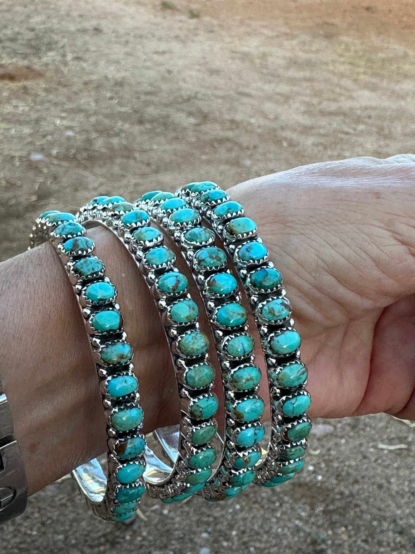 Handmade Royston Turquoise & Sterling Silver Bangle Bracelet 7.5 inch