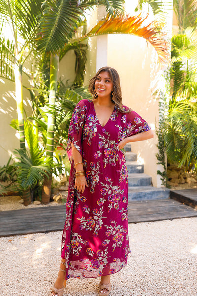 Atlas Sequin Caftan Maxi Dress - Red Sangria