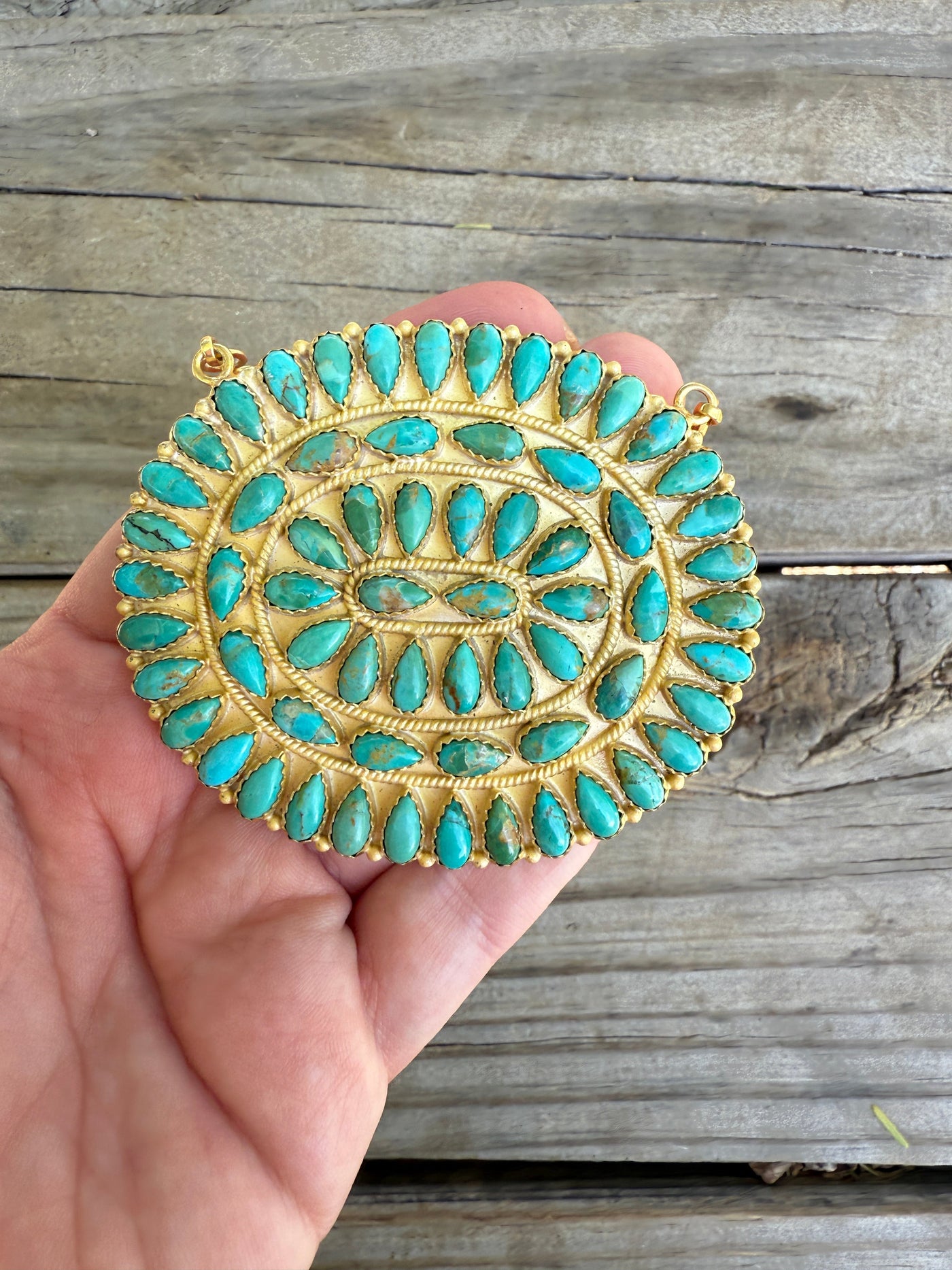 “The Golden Collection” Handmade Gold Plated Sterling Silver Kingman Turquoise Cluster Necklace