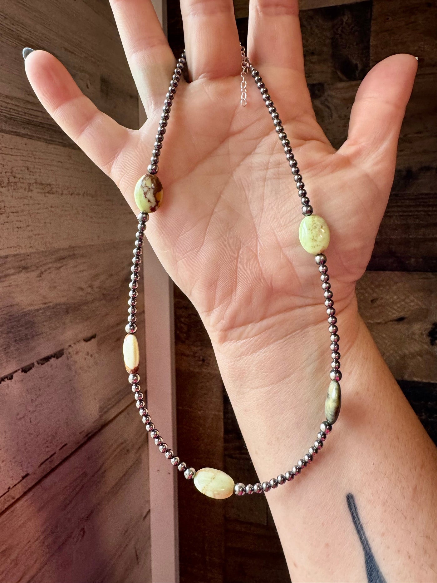 5 Magnesite Lemon Turquoise Choker And Sterling Silver Pearls