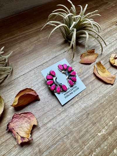 Half Cluster Earrings – Bright Pink Opal & Sterling Silver