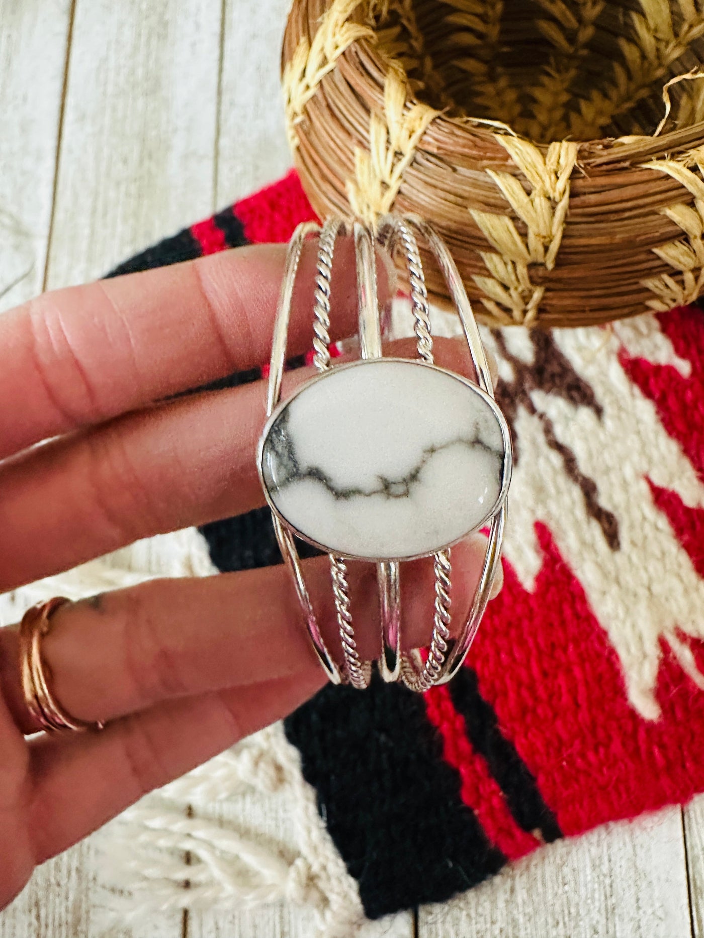 Handcrafted Howlite & Sterling Silver Cuff Bracelet