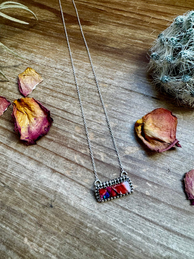 Bar Necklace Pink Dahlia & Sterling Silver