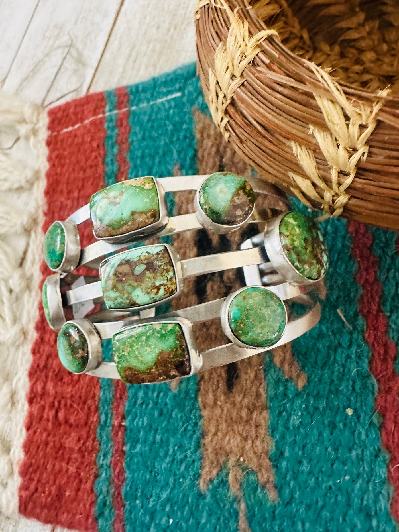 Handcrafted Royston Turquoise & Sterling Silver Cuff Bracelet /