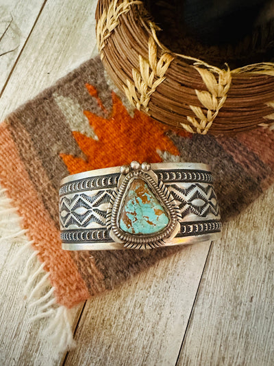 Handcrafted Turquoise & Sterling Silver Cuff Bracelet by Leonard Maloney