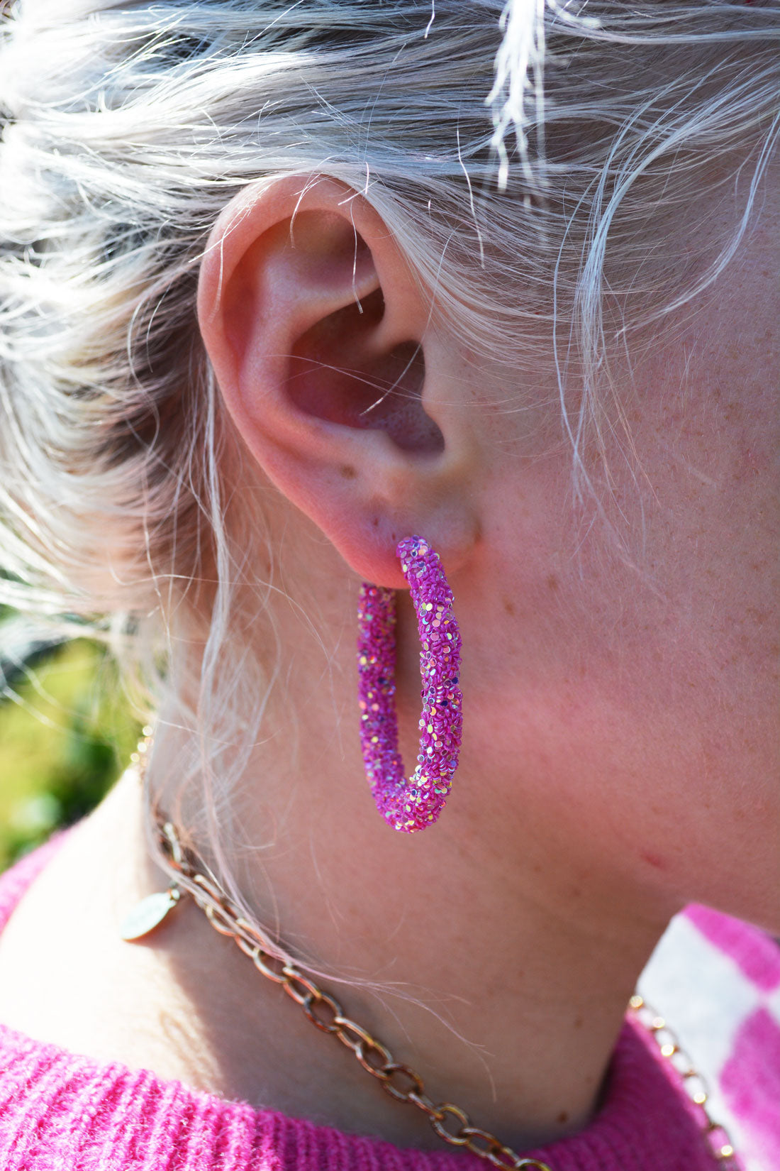 Magenta Glitter Hoops