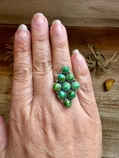 Green Turquoise Diamond-Shaped Ring – Size 7 – Sterling Silver