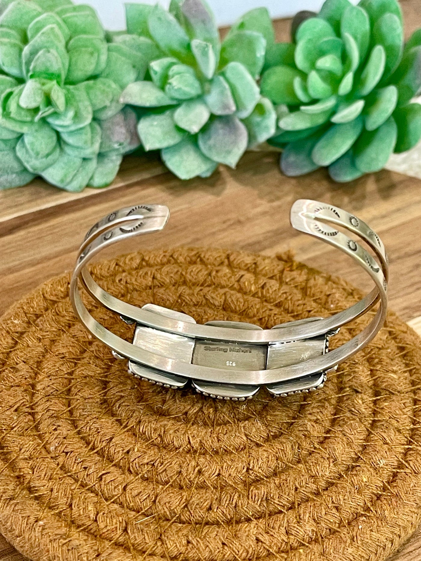 Handmade New Lander Turquoise & Sterling Silver Cuff Bracelet