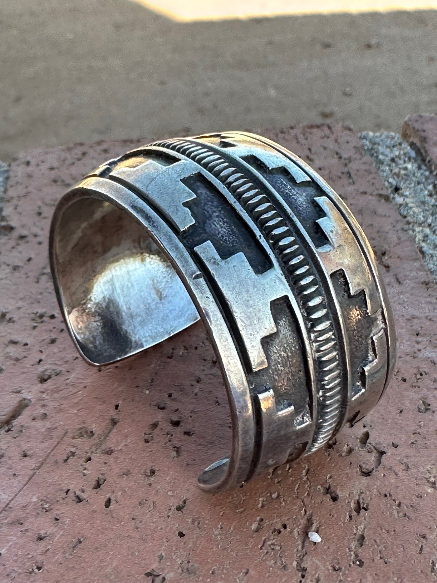 Handcrafted Estate Collection, Old Pawn Sterling Overlay Silver Cuff Bracelet