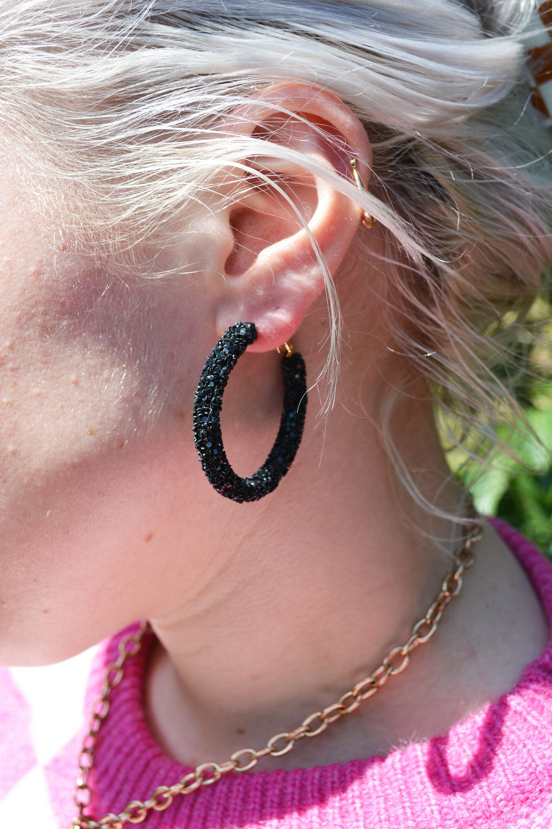 Black Glitter Hoops