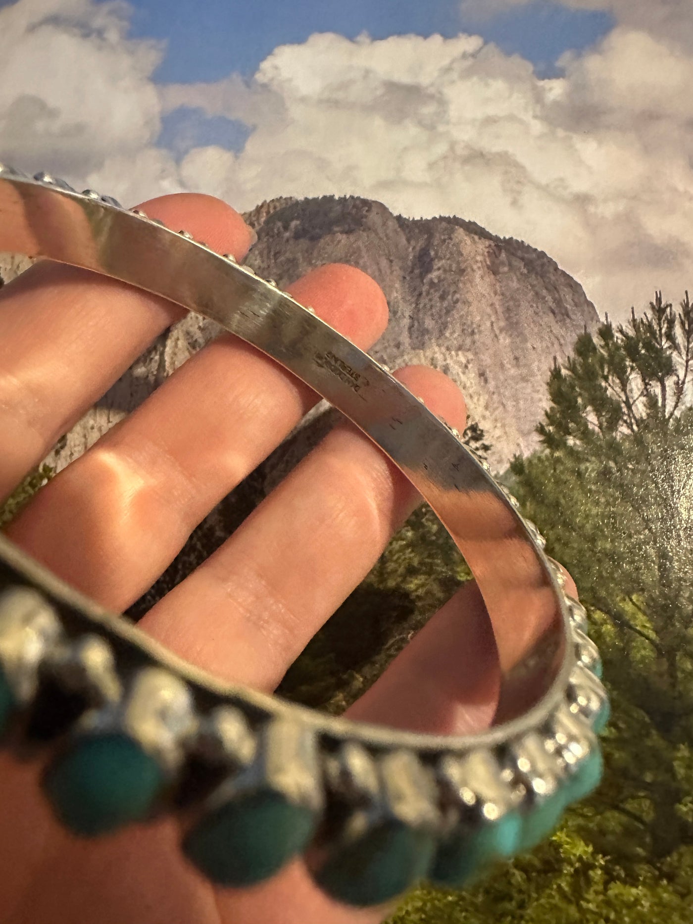 Beautiful Handmade Turquoise Sterling Silver Bangle By Dan Dodson lighter tones