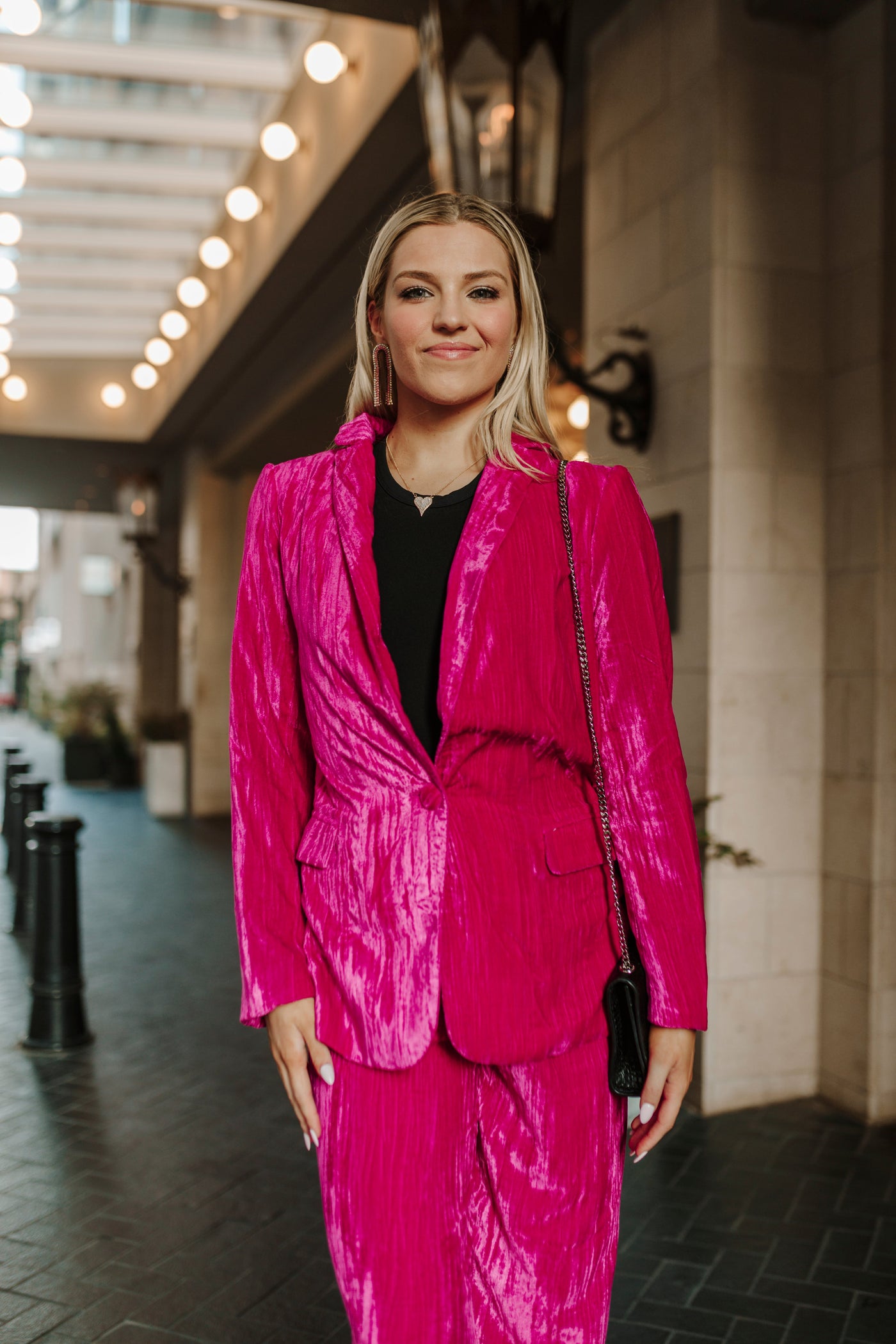 Heff Crushed Velvet Blazer - Fuchsia