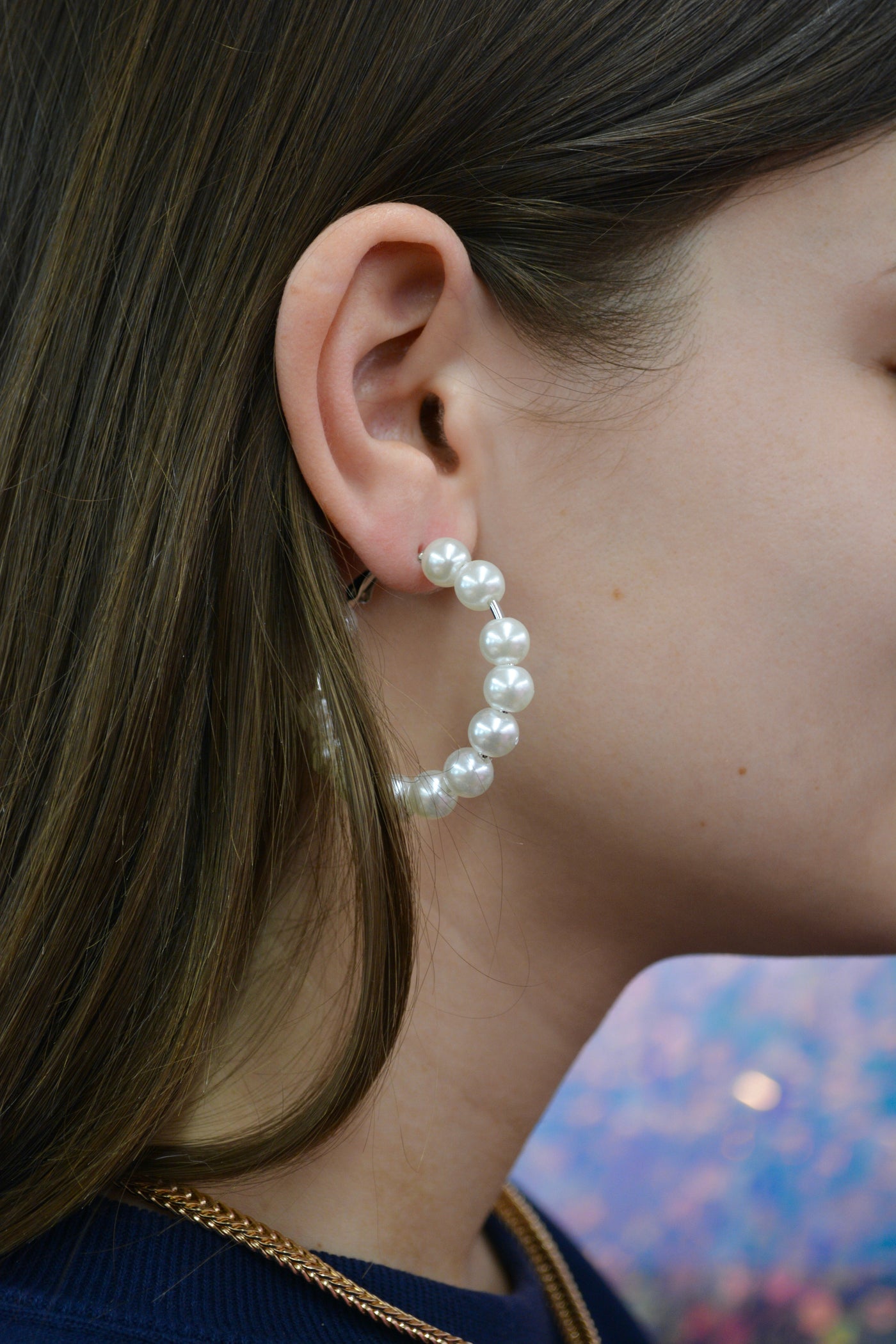 Faux Pearls Hoops