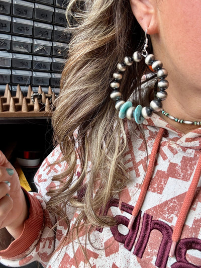 Hoops Earrings - American Rodeo Collection - Sterling Silver Pearls & Turquoise