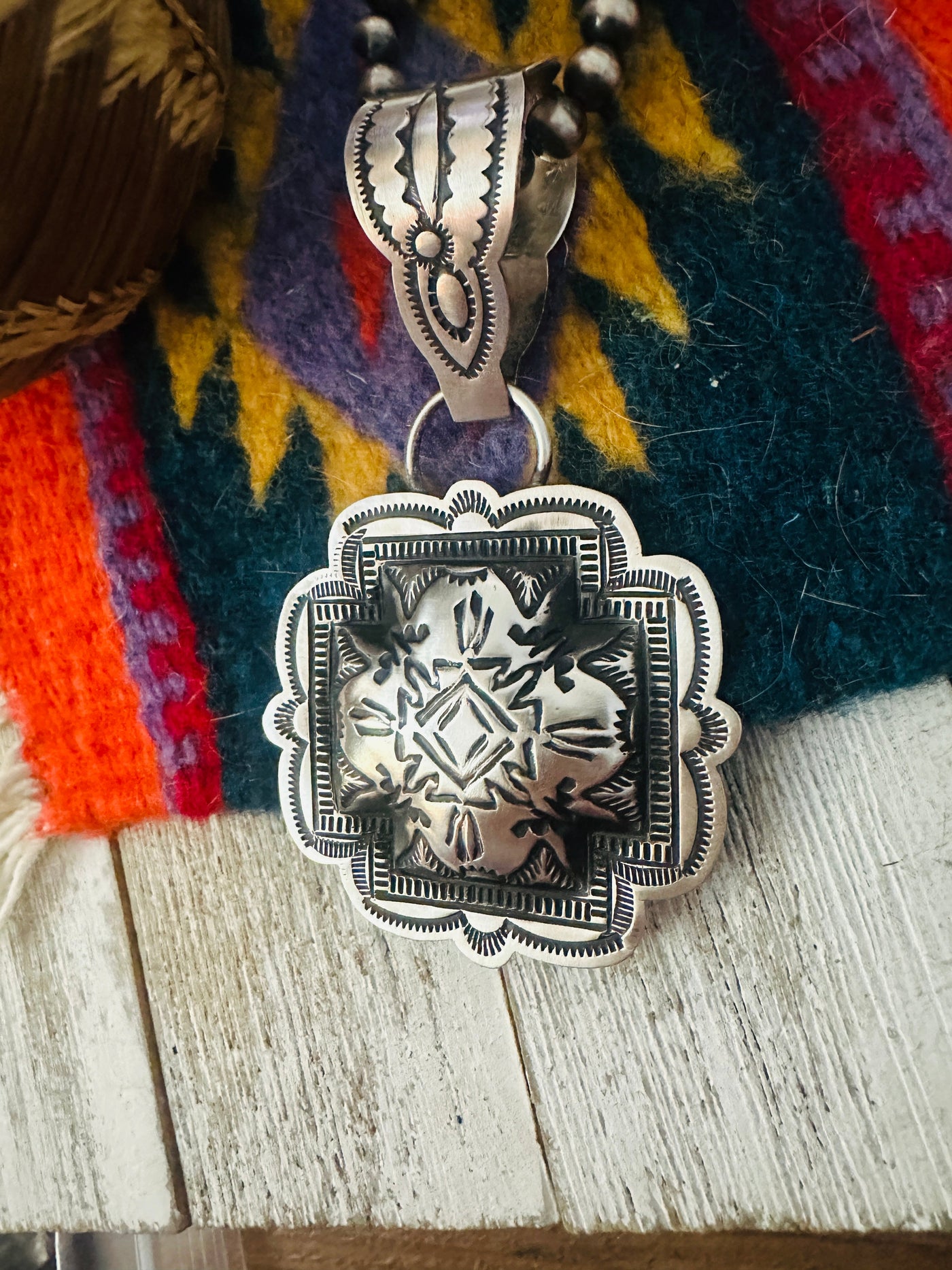 Handcrafted Sterling Silver Cross Concho Pendant by Leander Tahe