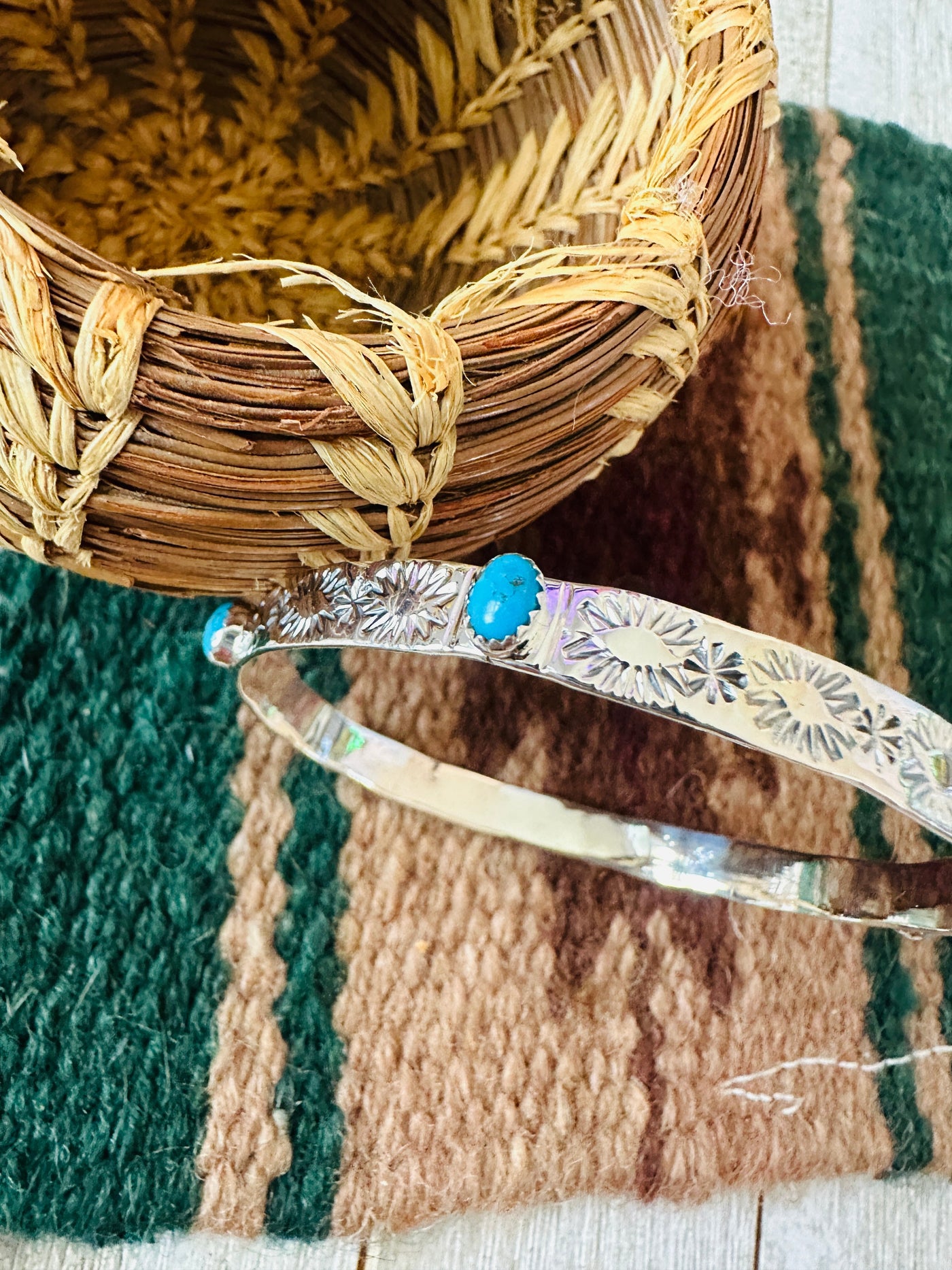 Handcrafted Turquoise & Sterling Silver Bangle Bracelet