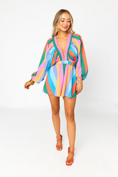 Palm Beach Plunge Neck Romper - Jelly Beans