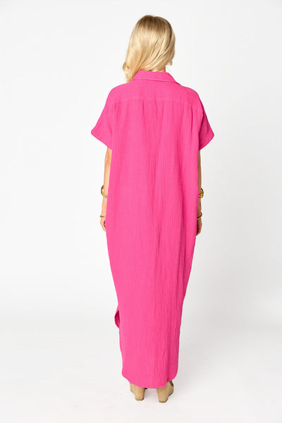 Carmen Cover Up Caftan Maxi Dress - Hot Pink