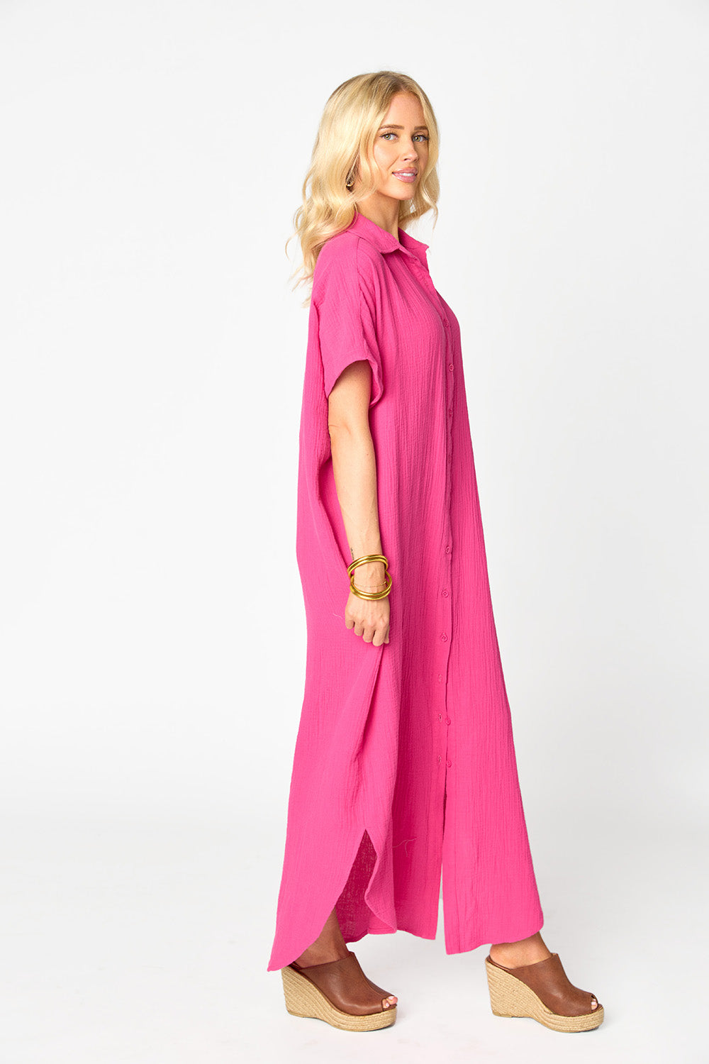 Carmen Cover Up Caftan Maxi Dress - Hot Pink