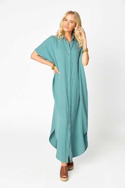 Carmen Cover Up Caftan Maxi Dress - Moss