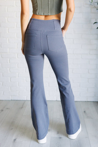 Building Habits Twill Flared Crossover Waist Pant in Titanium