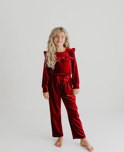 Burgundy Velvet Pant Set