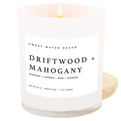 Driftwood and Mahogany Soy Candle - White Jar - 11 oz