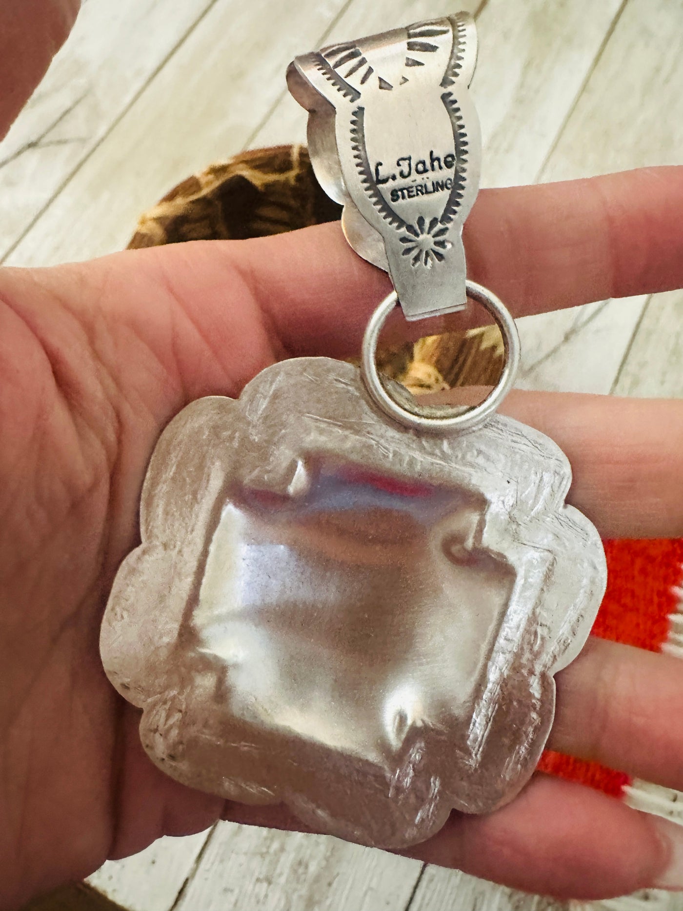 Handcrafted Sterling Silver Cross Concho Pendant by Leander Tahe