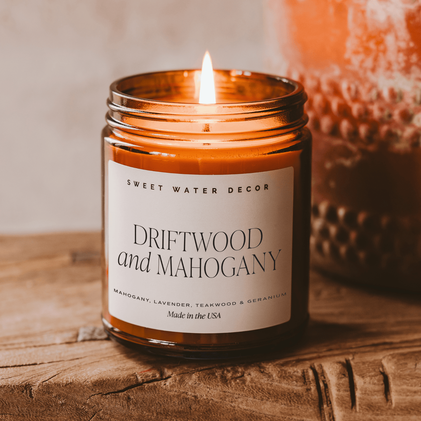 Driftwood and Mahogany Soy Candle - Amber Jar - 9 oz