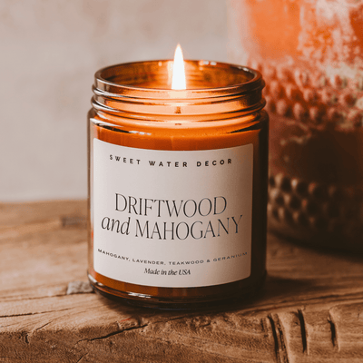 Driftwood and Mahogany Soy Candle - Amber Jar - 9 oz