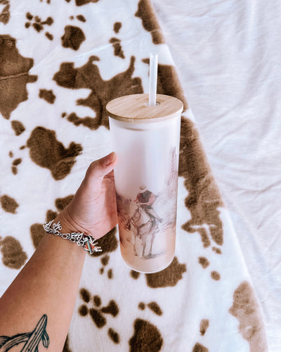 Cowboy Rides Away Frosted Glass Tumbler